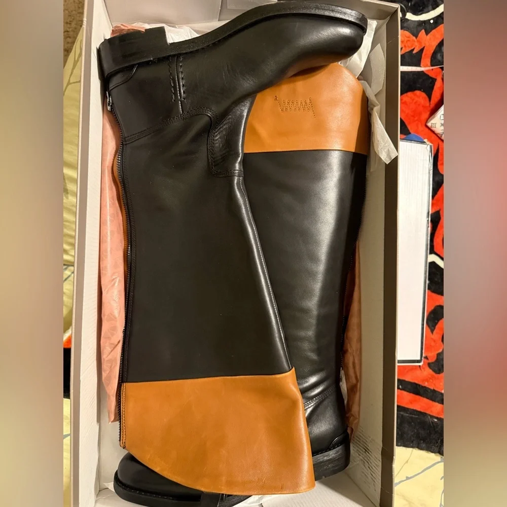 Franco Sarto Black and Brown Over the Knee Boots